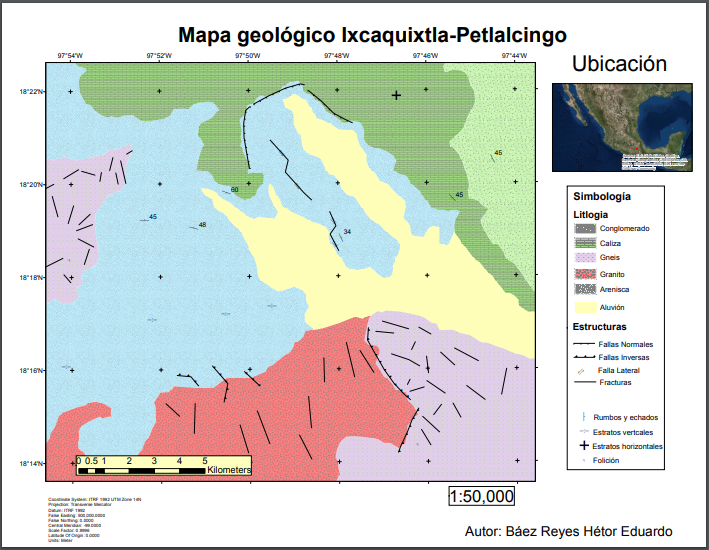 Geological map of Ixcaquixtla-Petlalcingo Puebla builded with Qgis